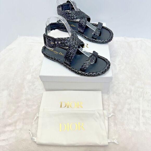 Dior by Christian Dior Black Woven Raffia Dioriviera Ocean Thong Sandals Sz 37 - Picture 1 of 16